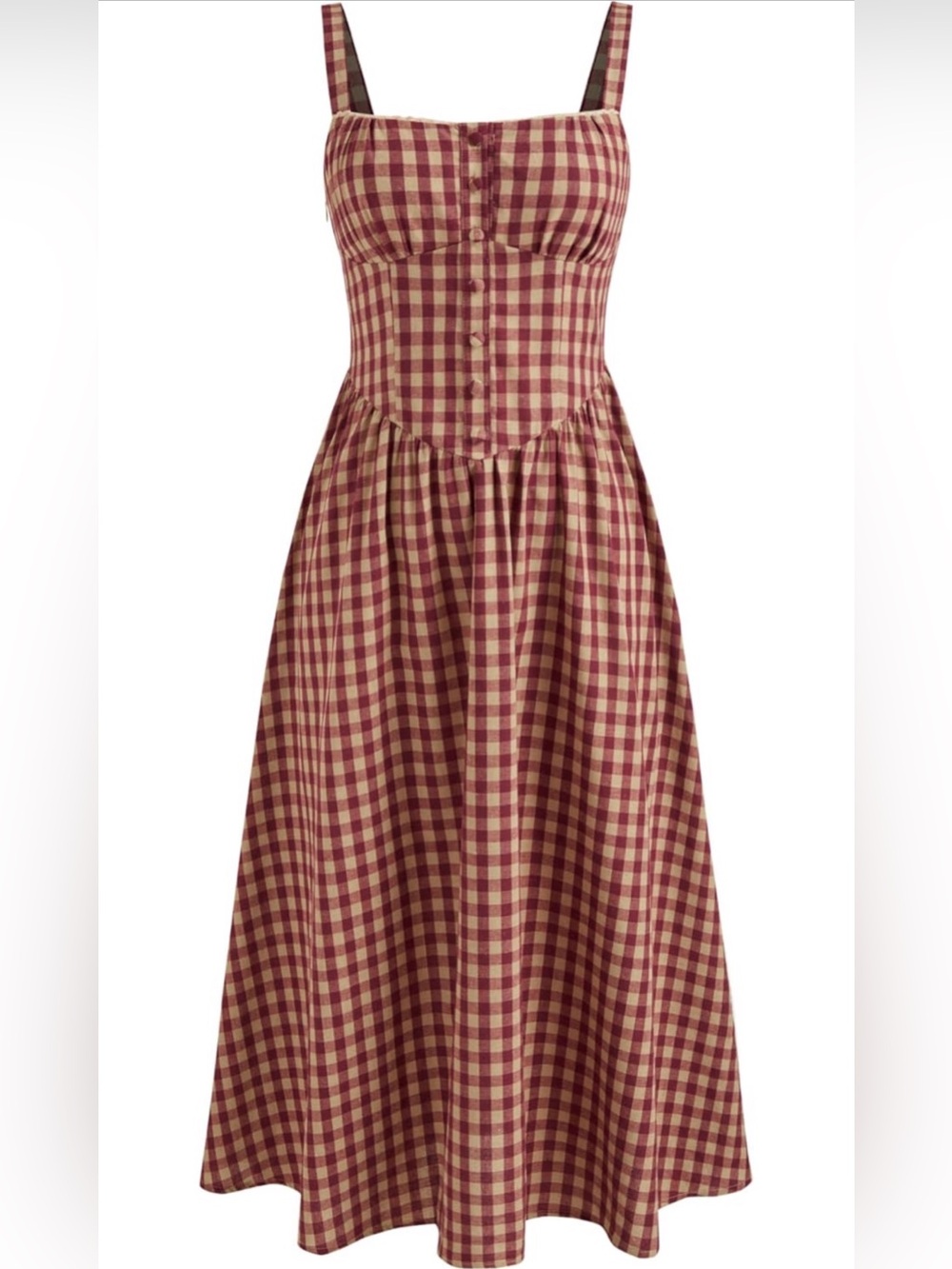 CIDER Gingham Milkmaid Midi Dress Corset Back Lace Trim Size L
